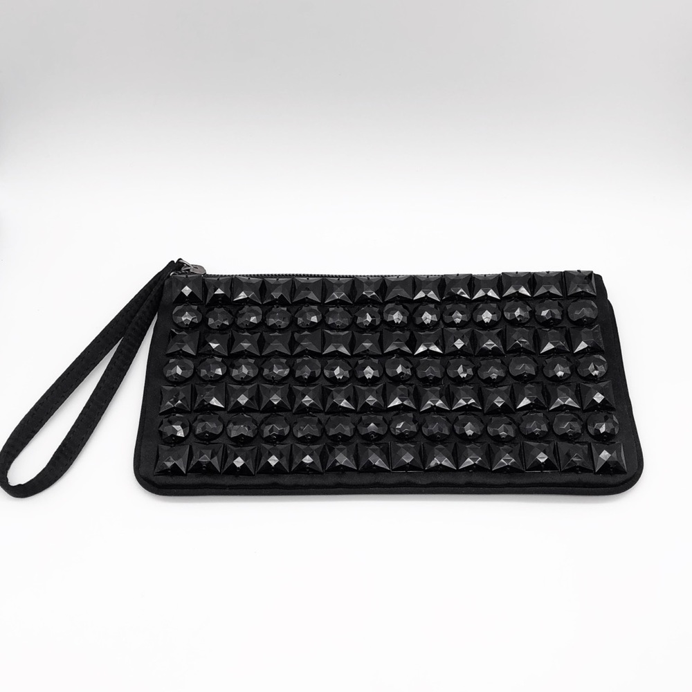 LOFT Black Satin Beaded Clutch Wristlet